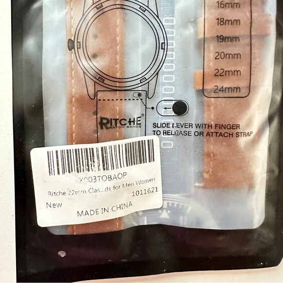 22mm Brown Leather Watch Strap for Men - Picture 2 of 2